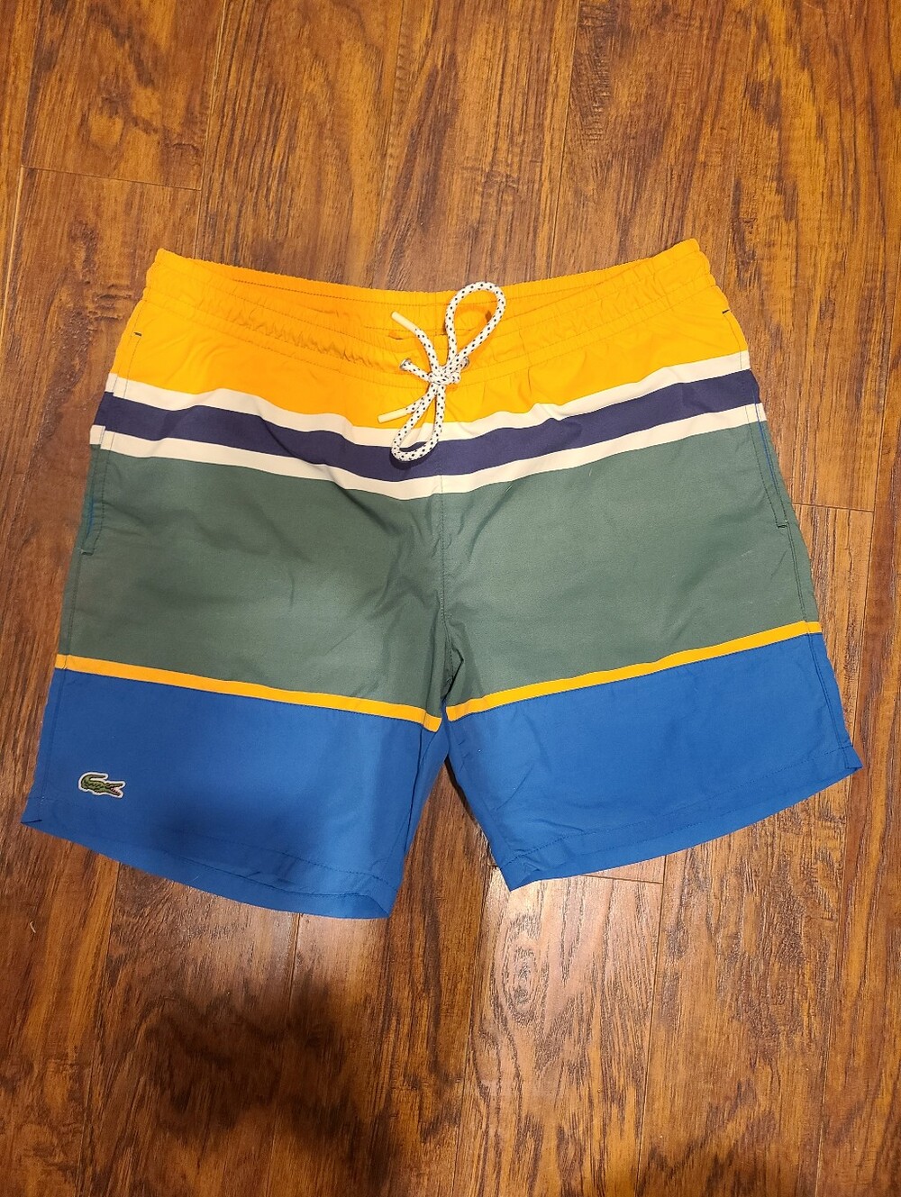 Lacoste Yellow, White & Navy Colorblock Swim Shorts